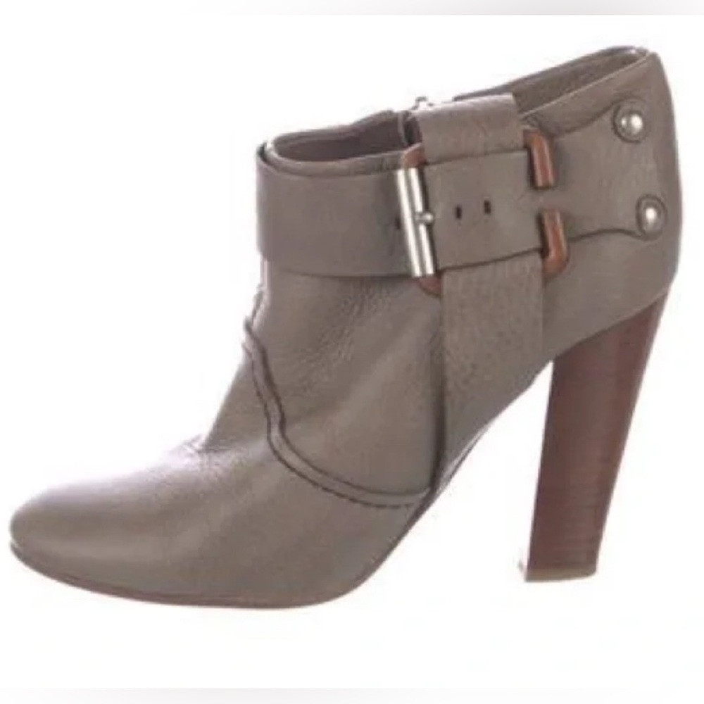 Chloe Taupe Ankle Boots with Wooden Heel